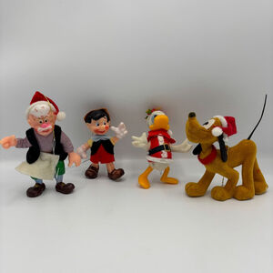 Vintage Disney Flocked Ornaments Geppetto Pinocchio Donald Pluto W.D.P Hong Kong
